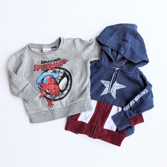 Infant Boys 12M Marvel Spiderman & Captain America Sweatshirt Bundle* - Picture 1 of 10
